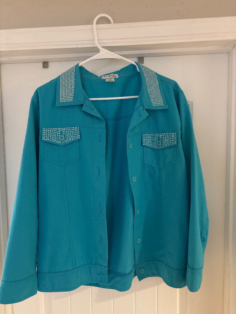 Teal Glitter Jean Jacket From Allison Lane Boutique
